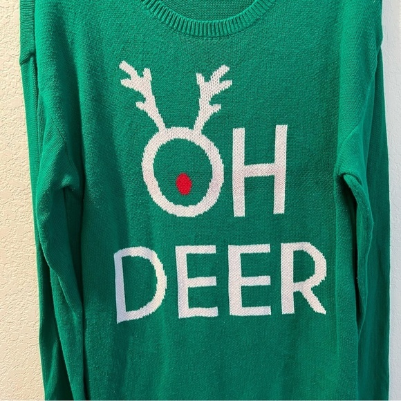 Women’s Ugly Fair aisle green OH DEER Christmas sweater size large L - Picture 3 of 8